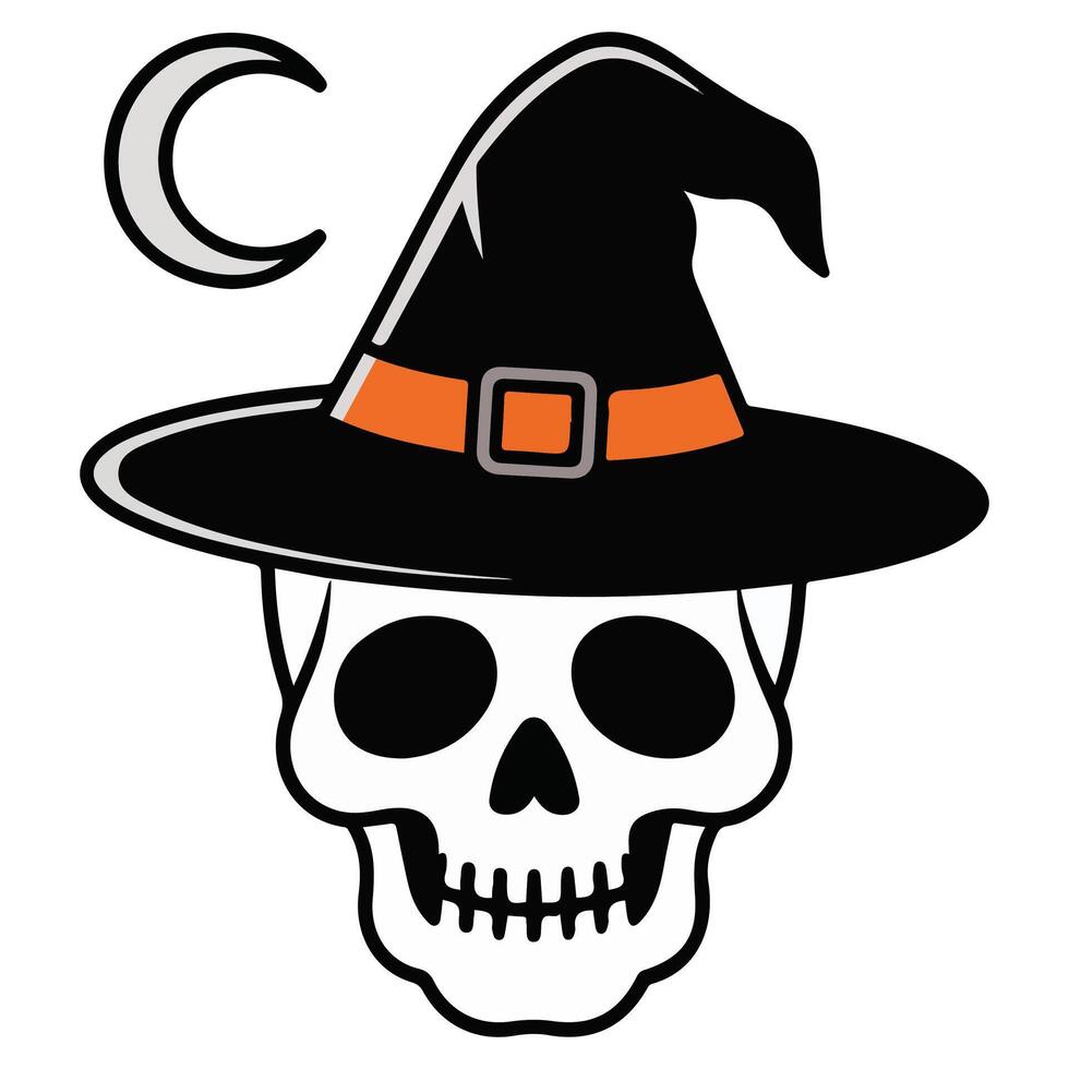Halloween skull wearing hat spooky illustration vector