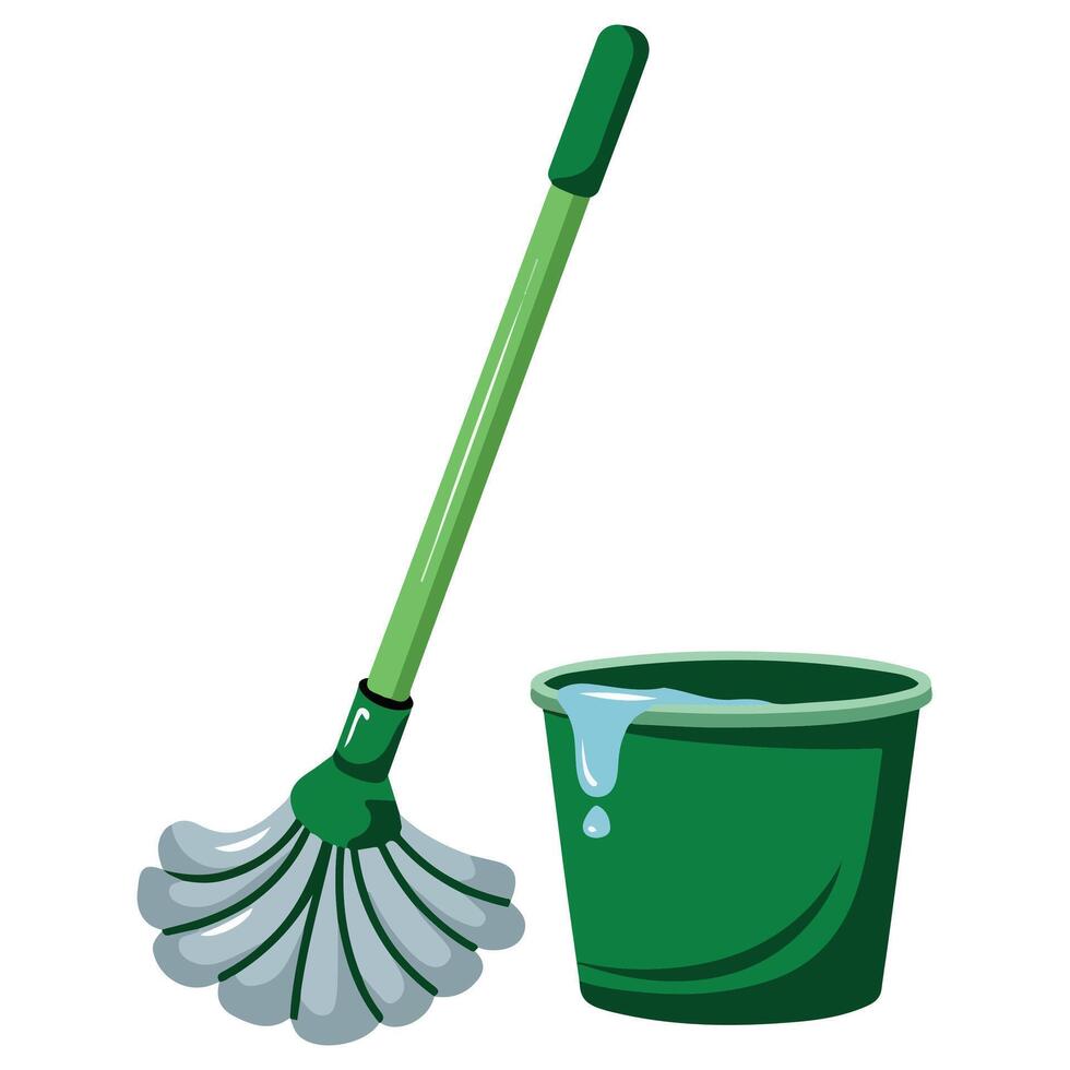 Floor mop and bucket cleaning illustration vector