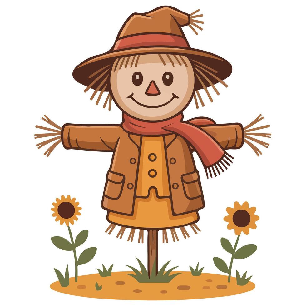 Autumn season scarecrow character illustration vector