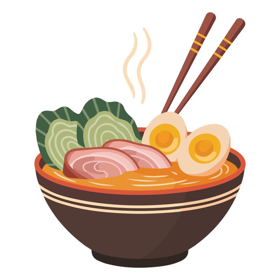 Asian ramen noodle bowl hand drawn vector