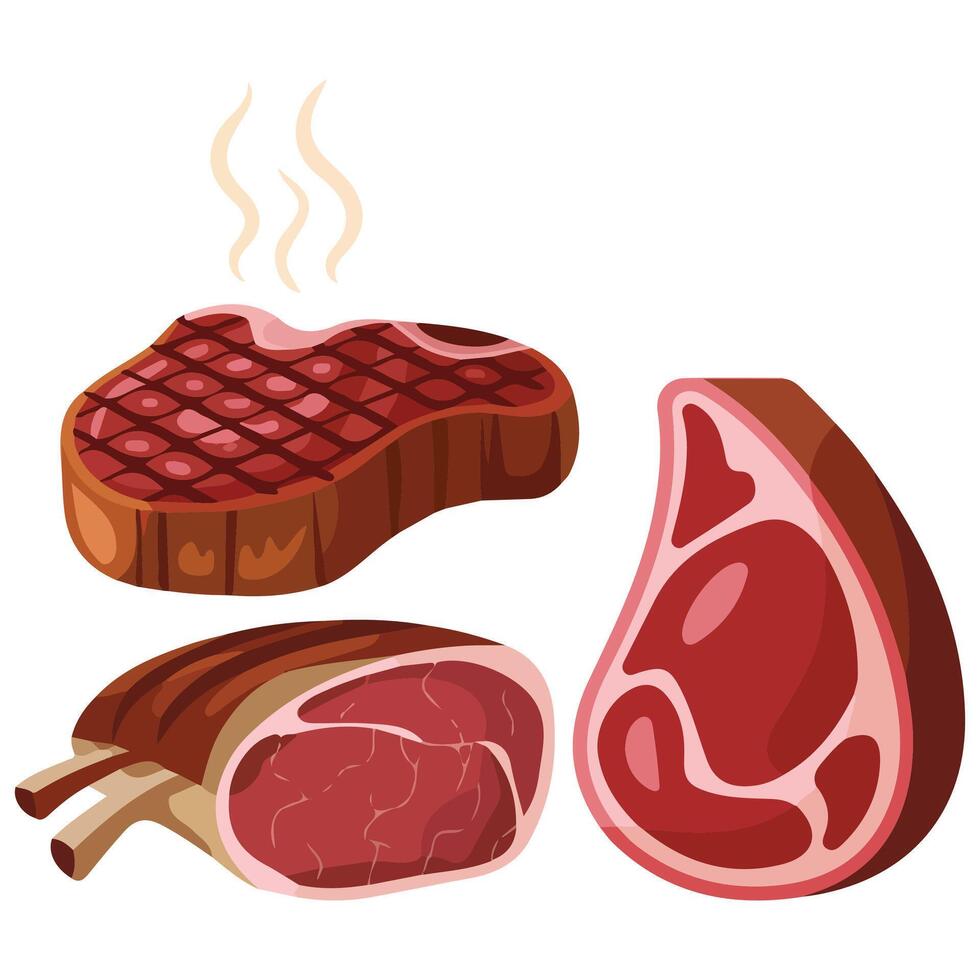 Meat products cooking ingredients icons vector