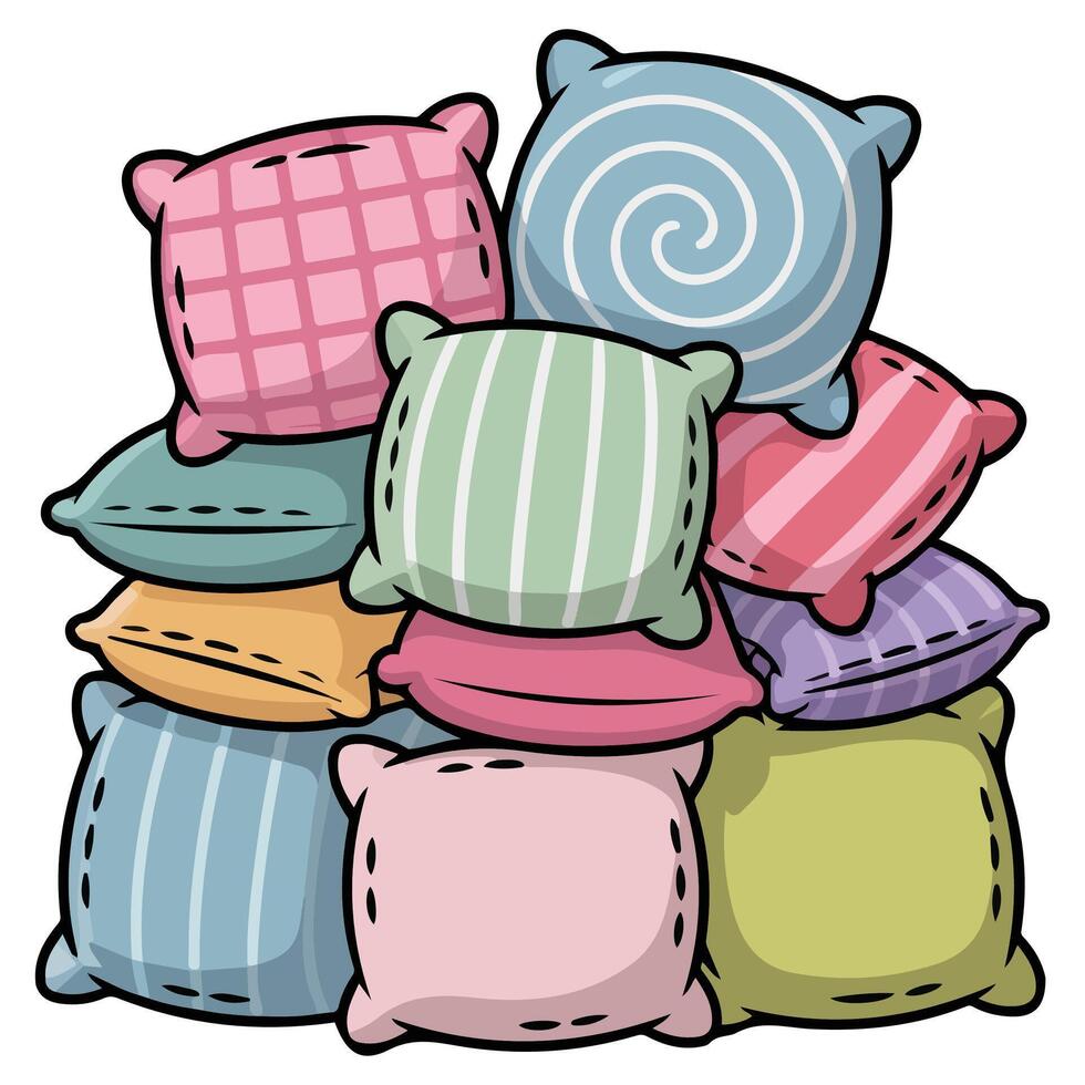 Colorful pillow set bedroom decor vector
