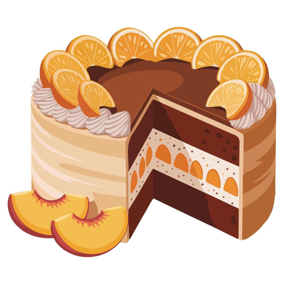 Traditional Uruguayan chaja cake with peaches and caramel Latin dessert vector