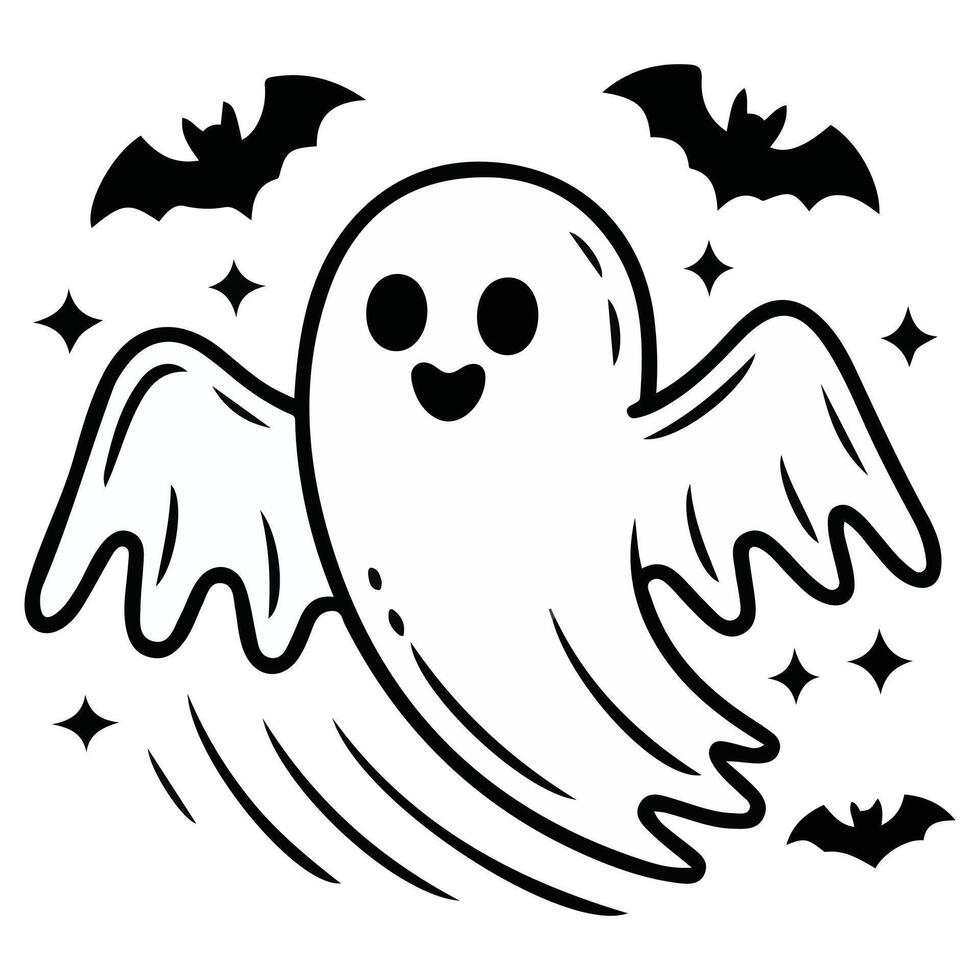 Playful ghost doodle with happy expression spooky Halloween art isolated vector