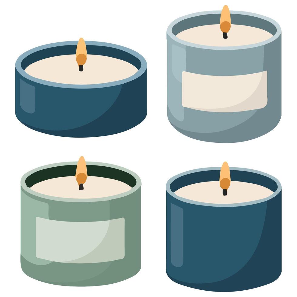 Assorted decorative candles in various sizes and shapes aromatic wax collection vector