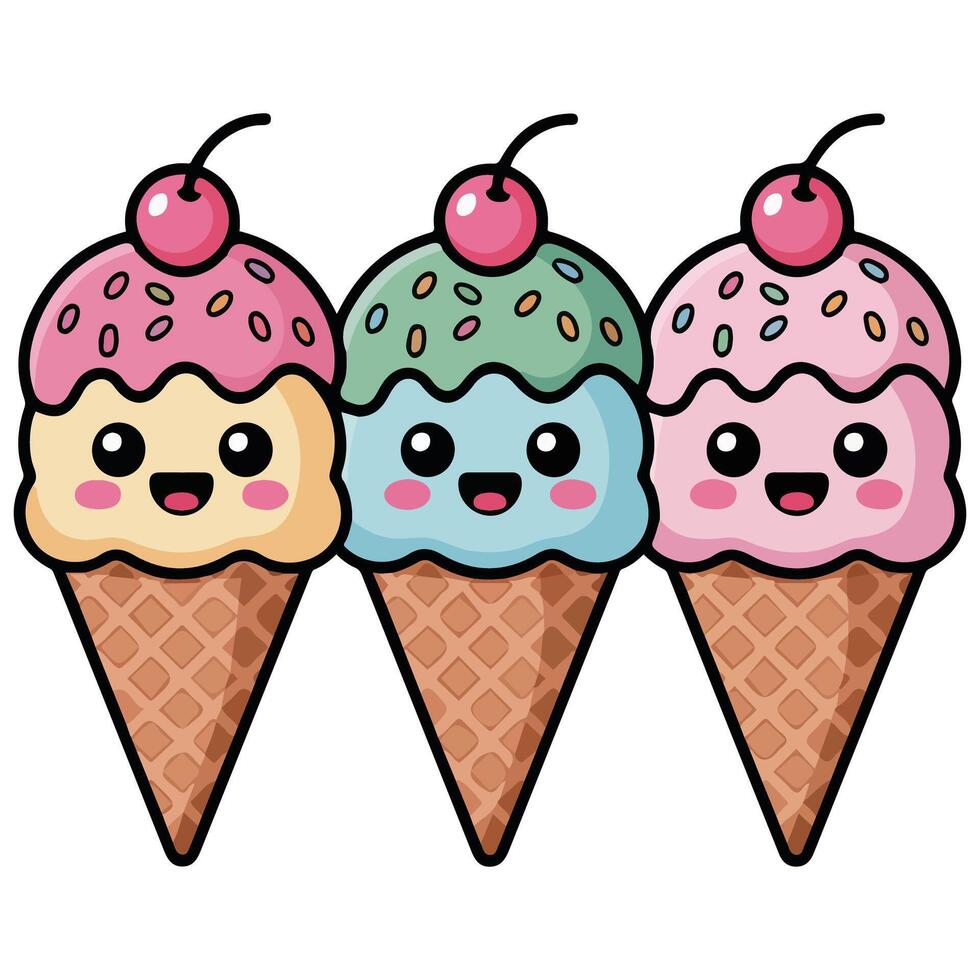 Colorful ice cream cone collection sweet dessert icons isolated illustration on white background vector