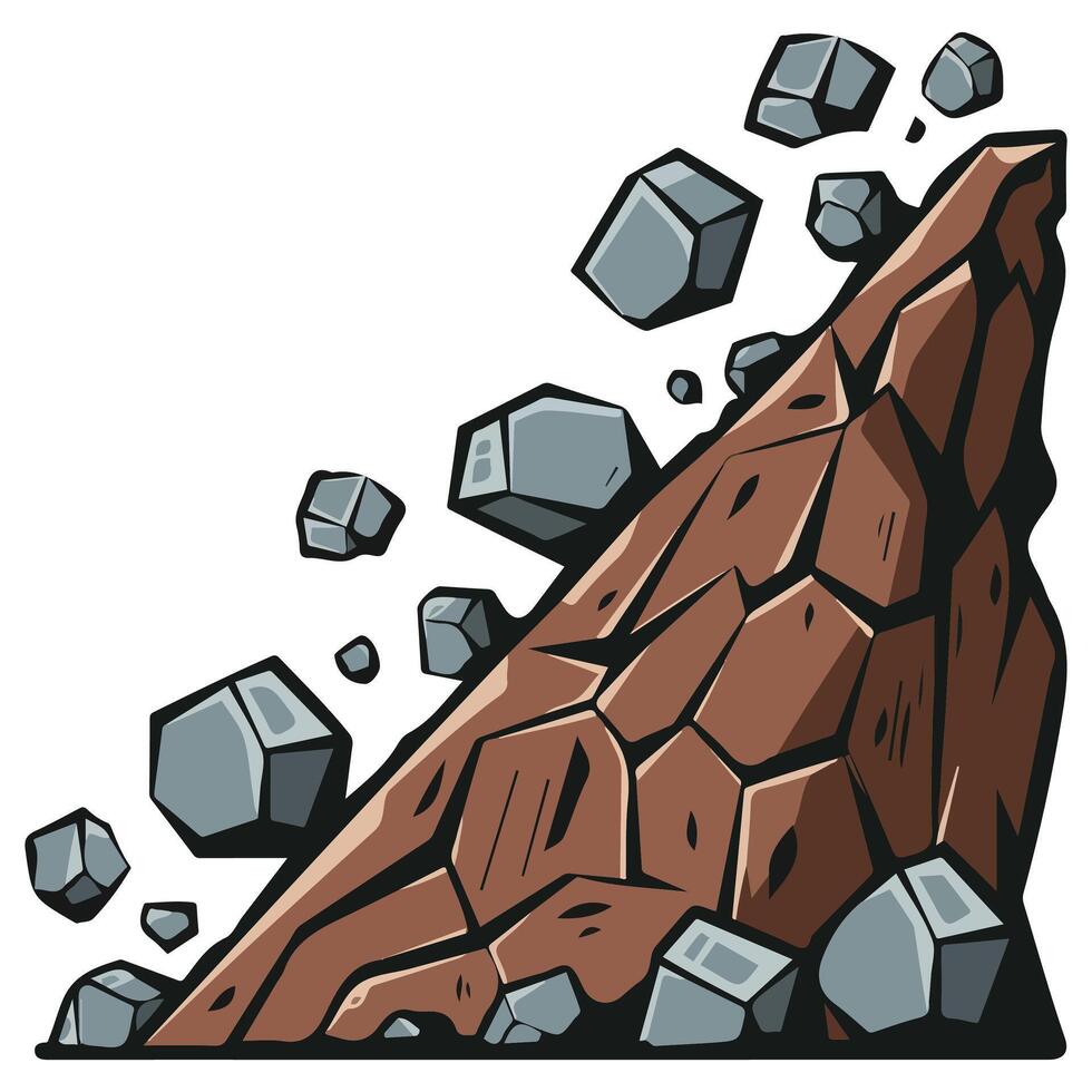 Mountain terrain collapse with tumbling boulders danger vector