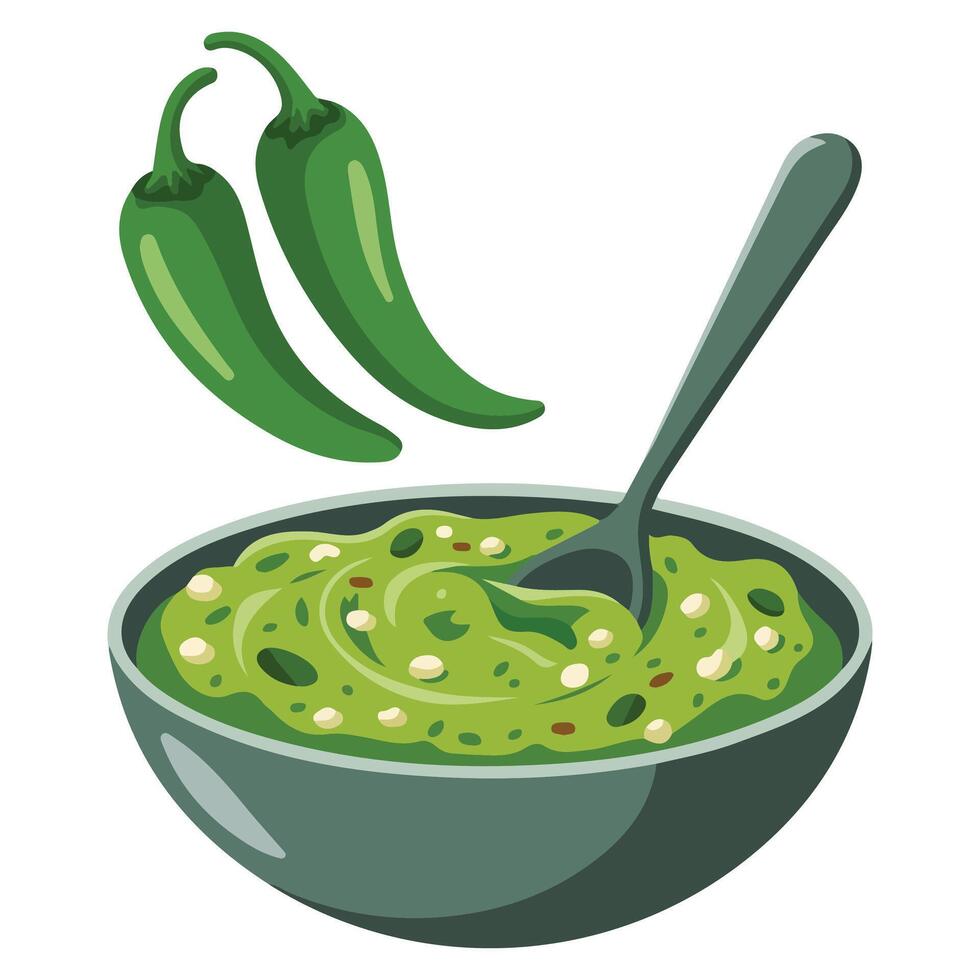 Green chili sambal in traditional stone grinder Indonesian cuisine vector