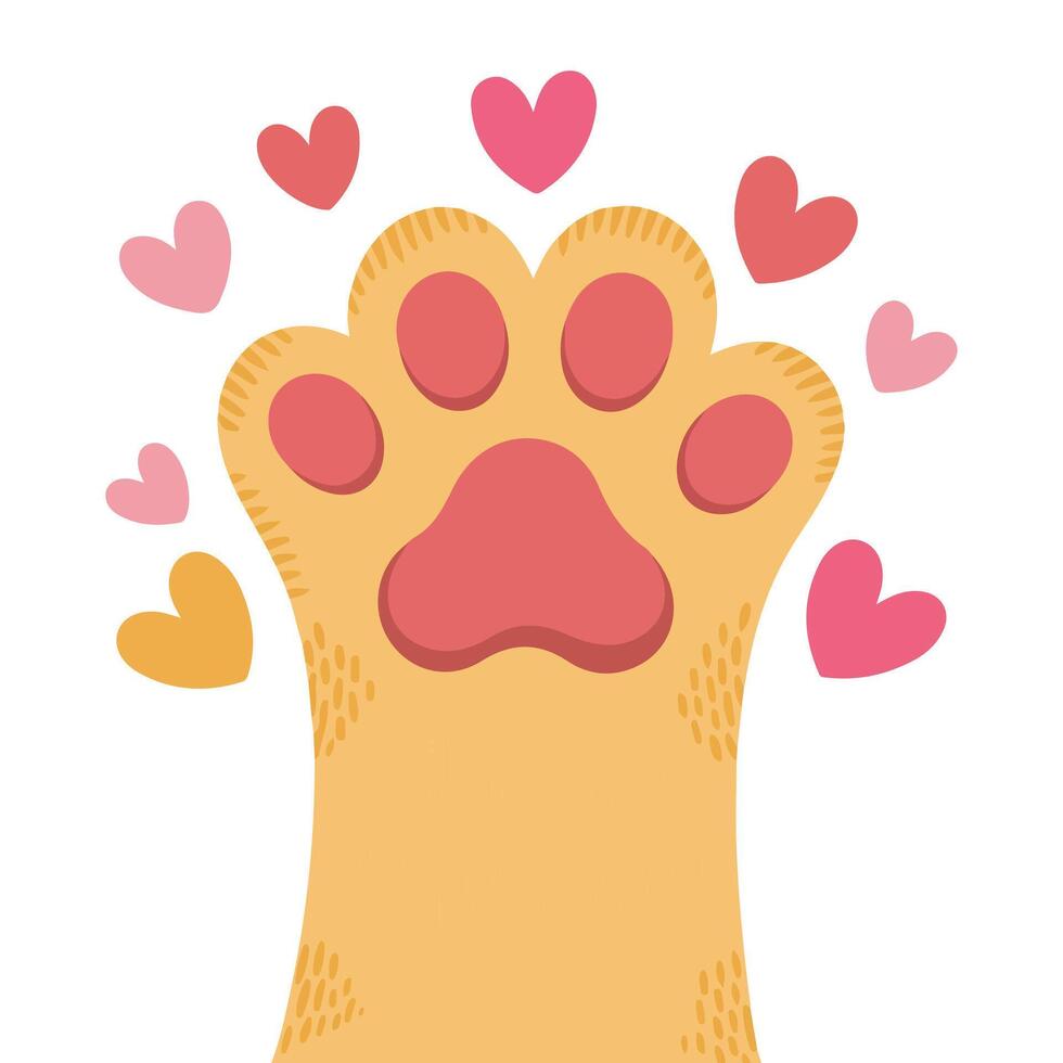 Cat paw print with heart shapes valentine love vector