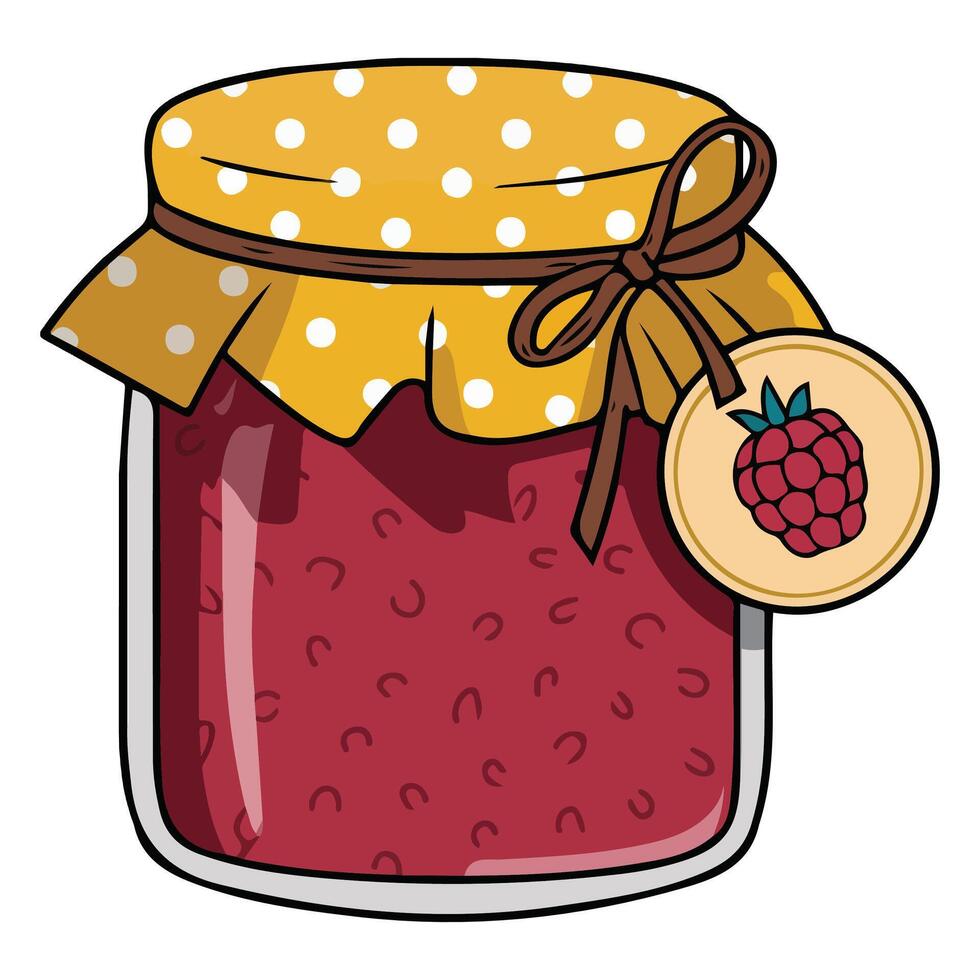 Homemade raspberry preserves in glass jar vector