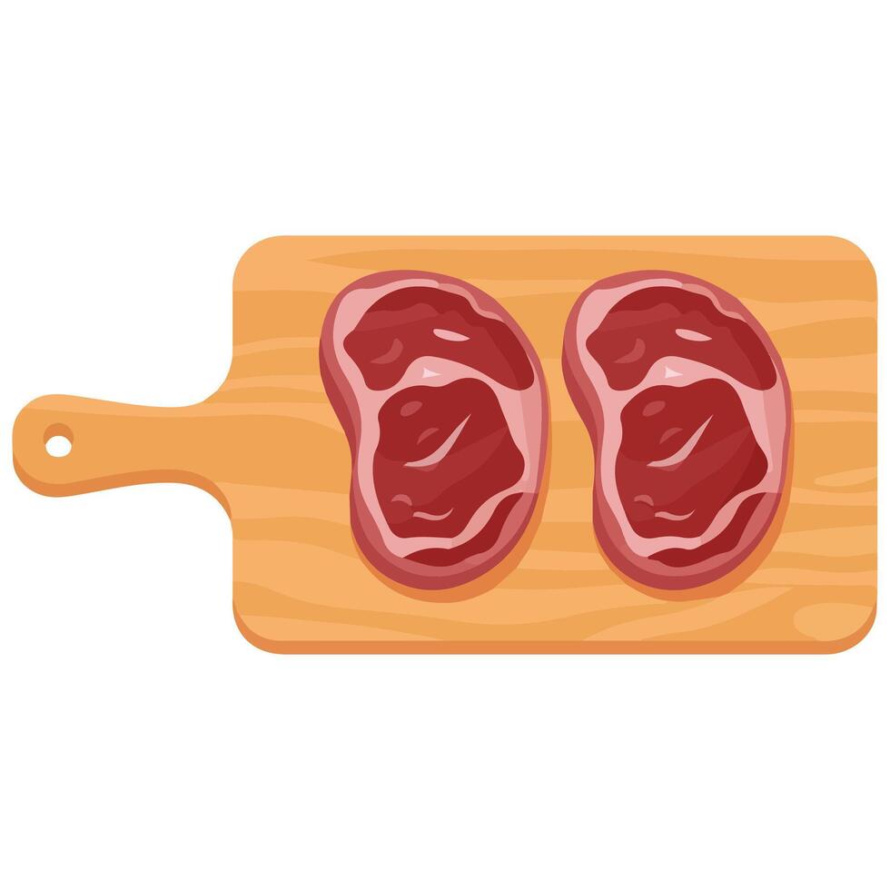 Assorted meat cuts and organs on chopping board vector