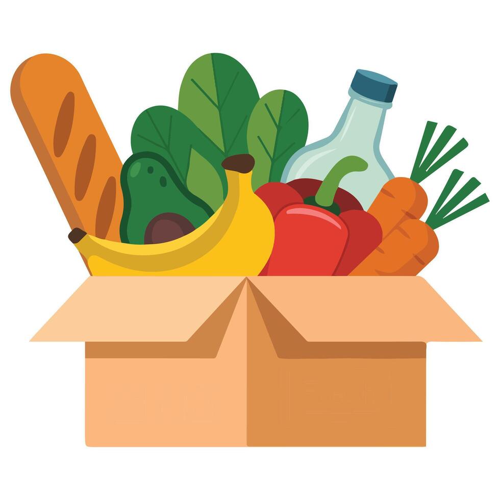 Food donation package with milk and bread vector