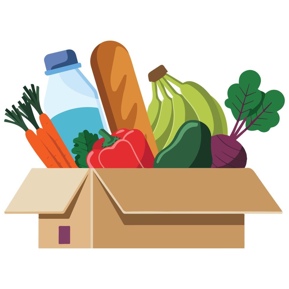 Grocery box filled with fresh produce charity vector