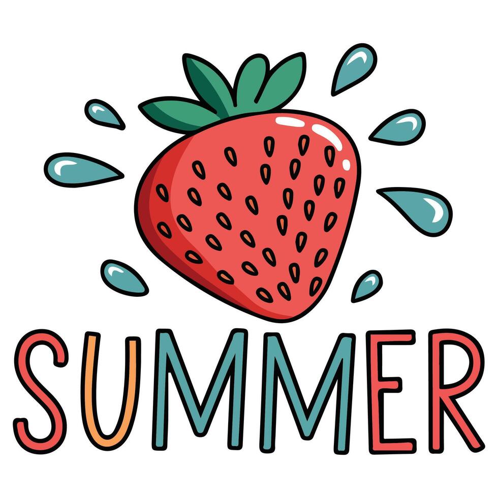 Ripe strawberry fruit with seasonal text vector