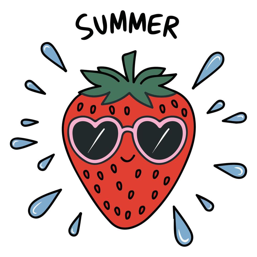 Cheerful strawberry wearing sunglasses summer vector