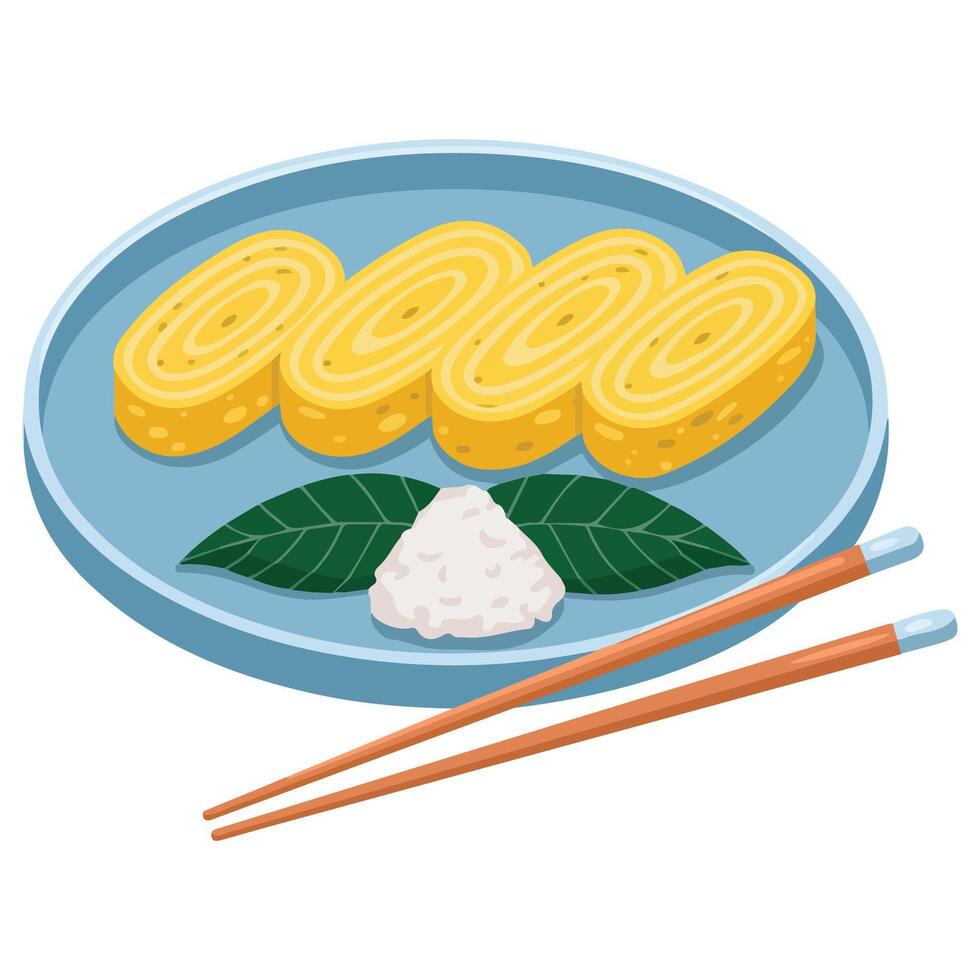 Japanese rolled omelette tamagoyaki Asian food vector