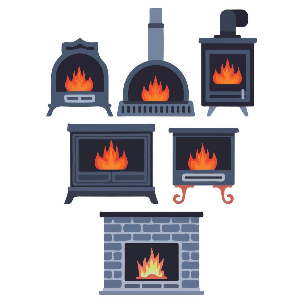 Traditional fireplace set with burning logs vector