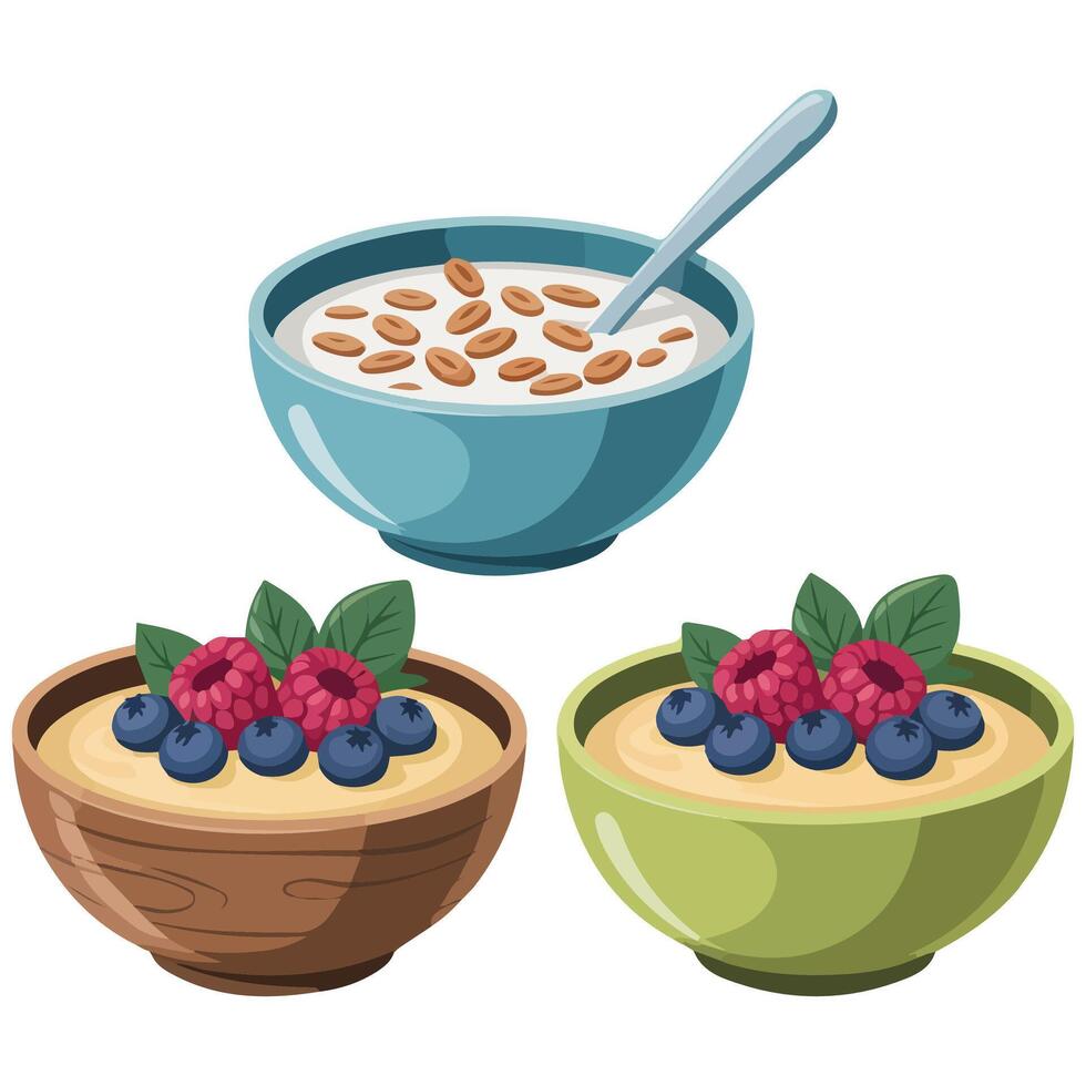 Healthy morning meal with fruits cereal vector