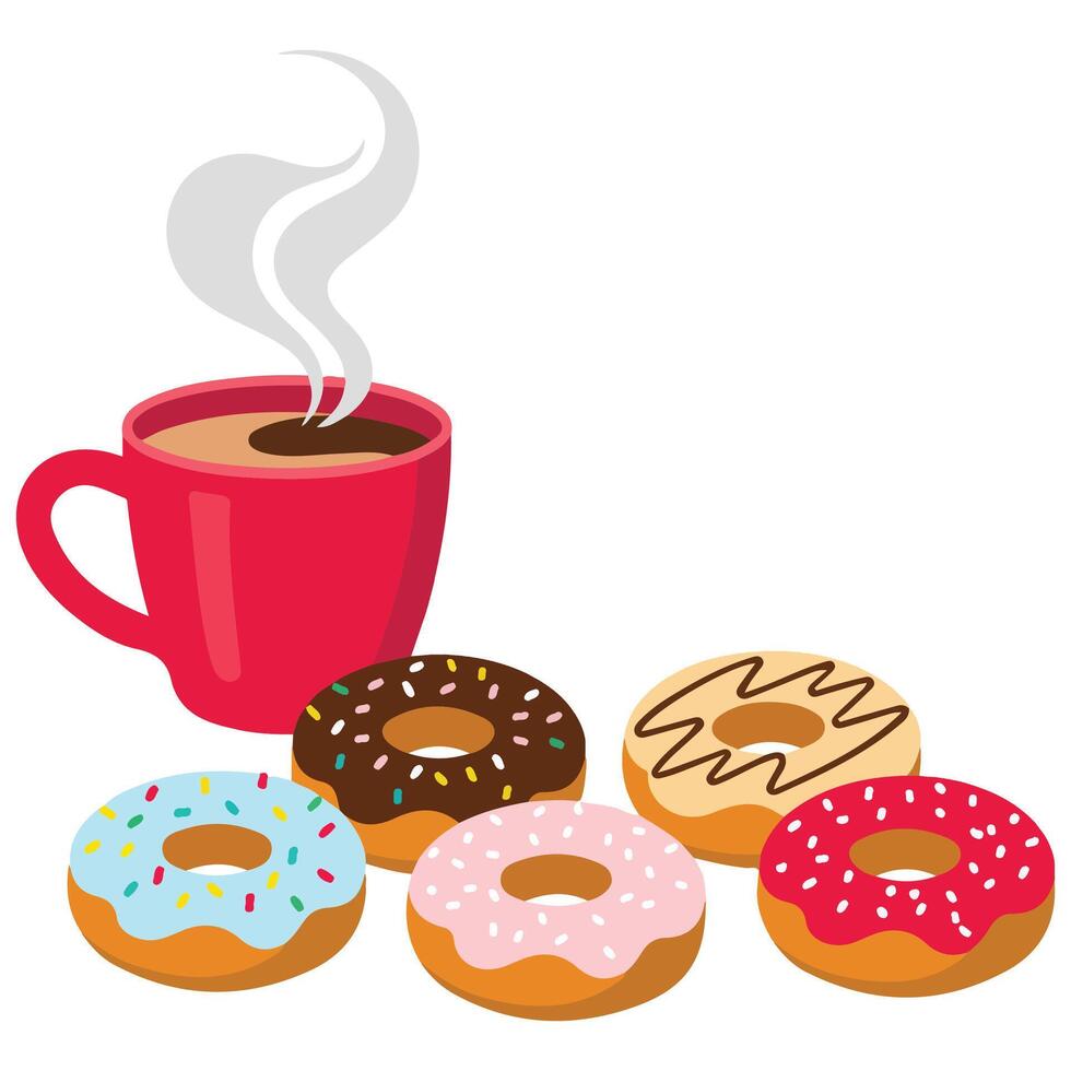 Donuts paired with coffee cup breakfast vector