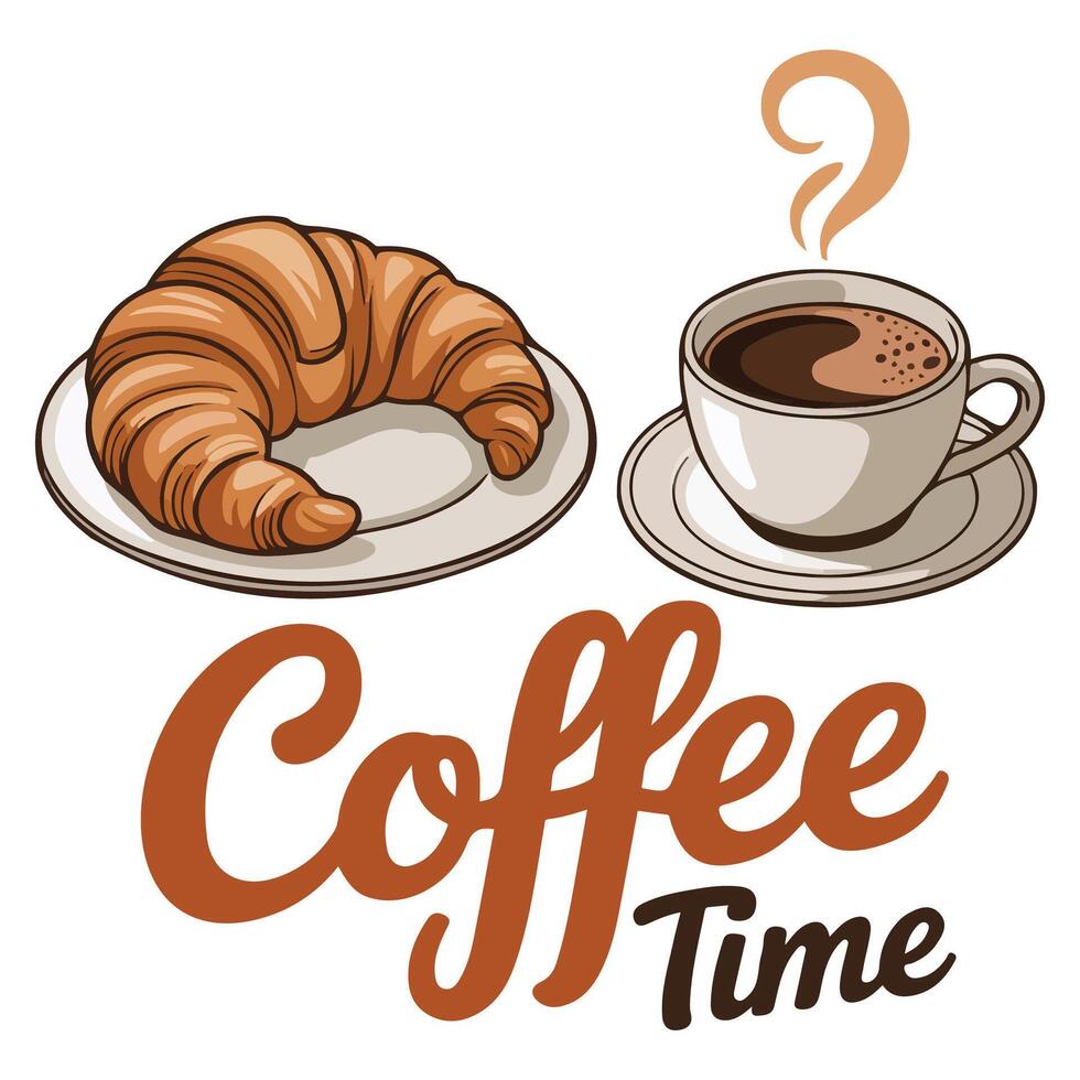 Coffee break with croissant pastry vector