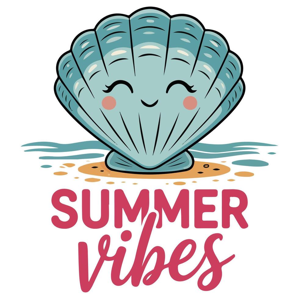Cute seashell character beach theme vector