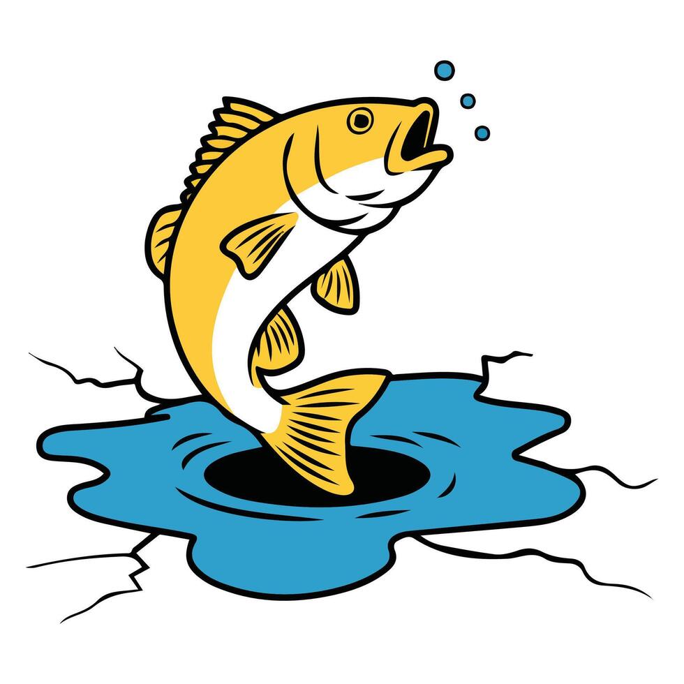 Ice fishing scene with jumping fish vector