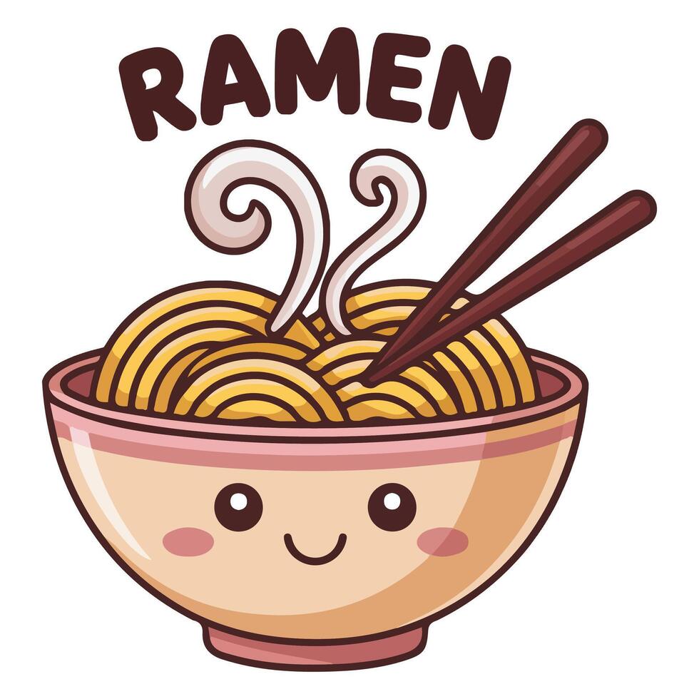 Cartoon style noodle bowl graphic isolated white vector