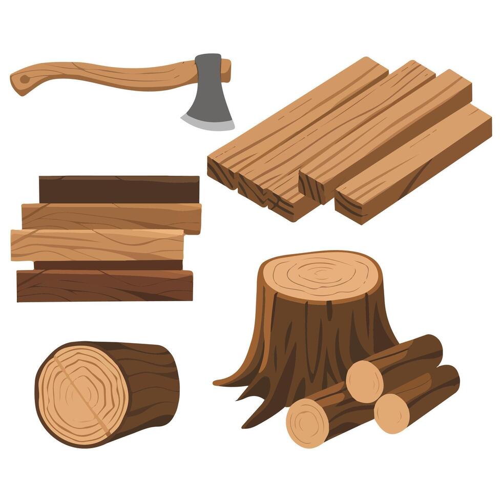 Axe and chopped firewood tools isolated white vector