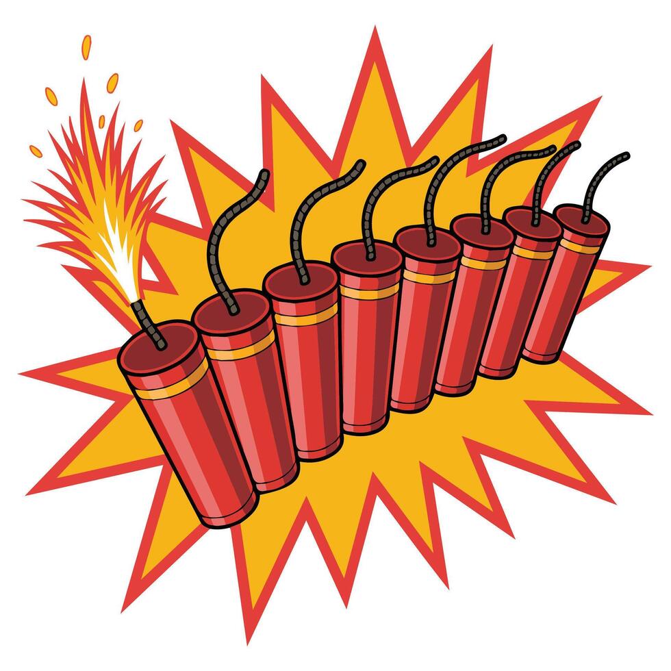 Traditional red fireworks isolated white vector