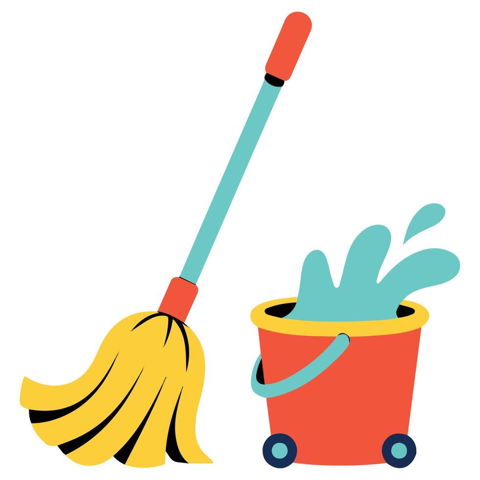 Floor cleaning mop isolated white background vector