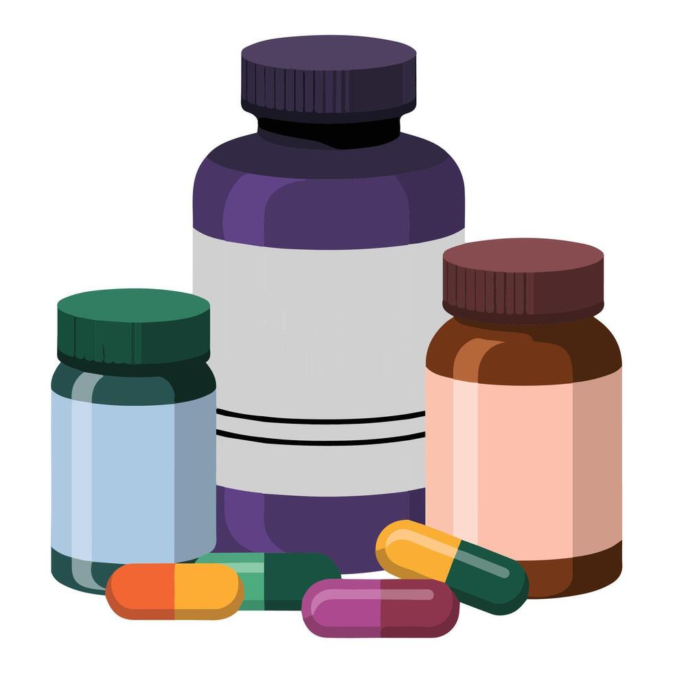 Sports nutrition supplement bottles set vector