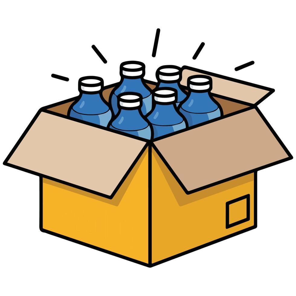 Boxed drinking water bottles graphic vector