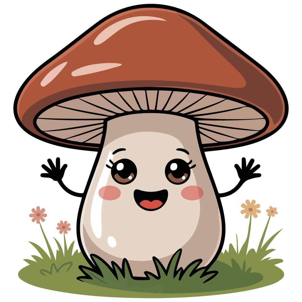 Smiling cartoon mushroom isolated white vector