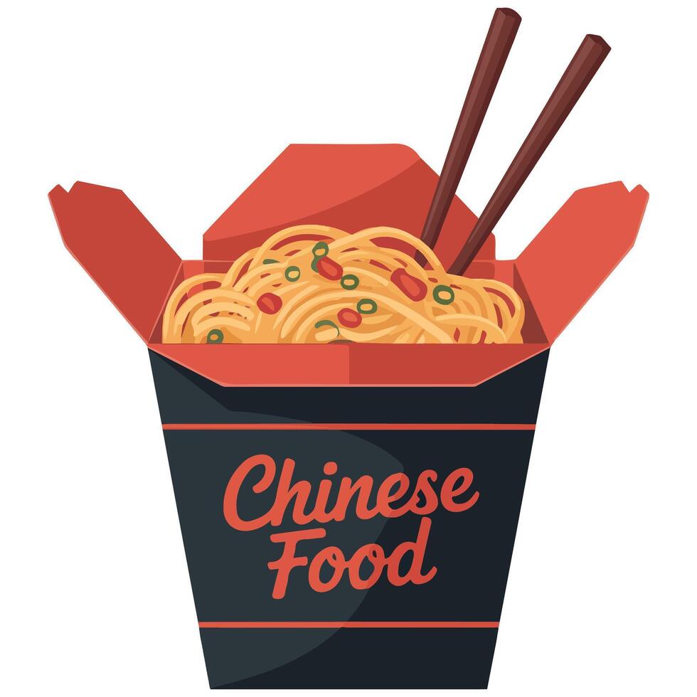 Chinese noodles box chopsticks graphic vector