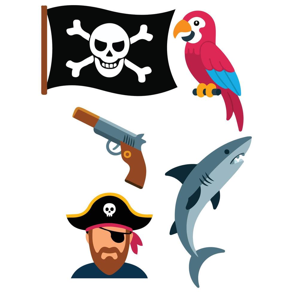 Pirate treasure toys icon set vector