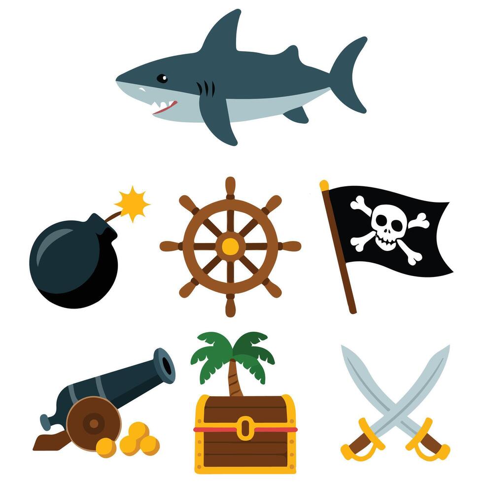 Kids pirate game icons collection vector