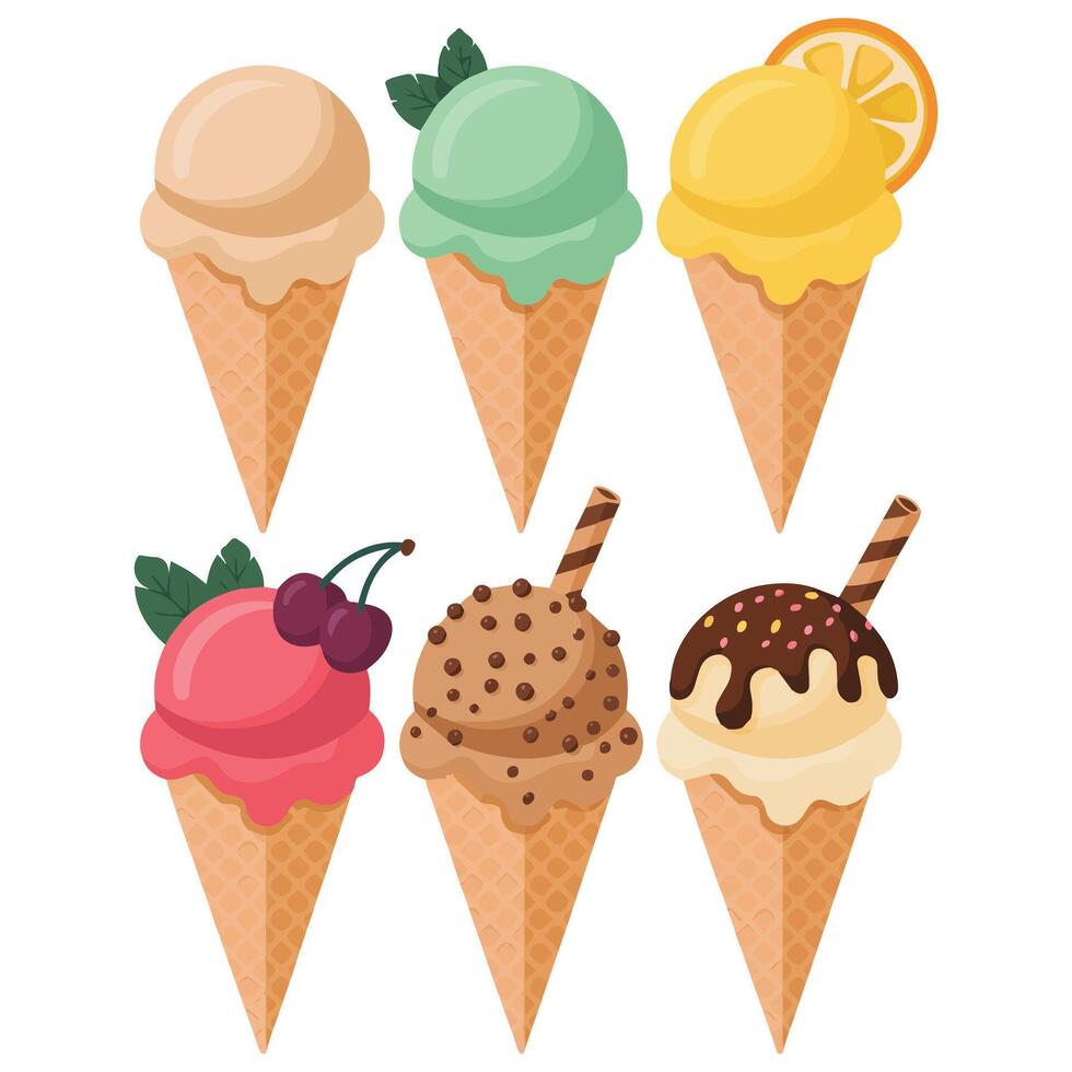 Ice cream cones set isolated white vector