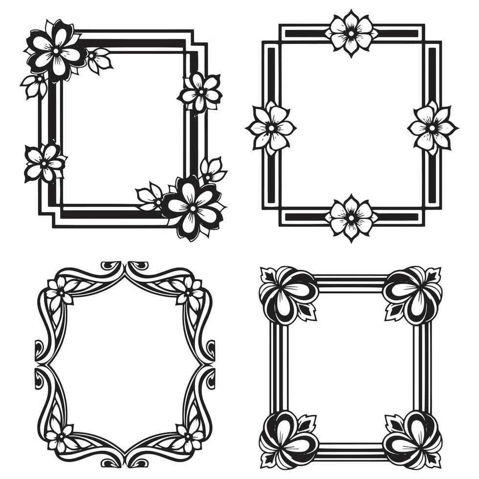 Crisp Detail Themed Decorative Floral Border Set Collection vector