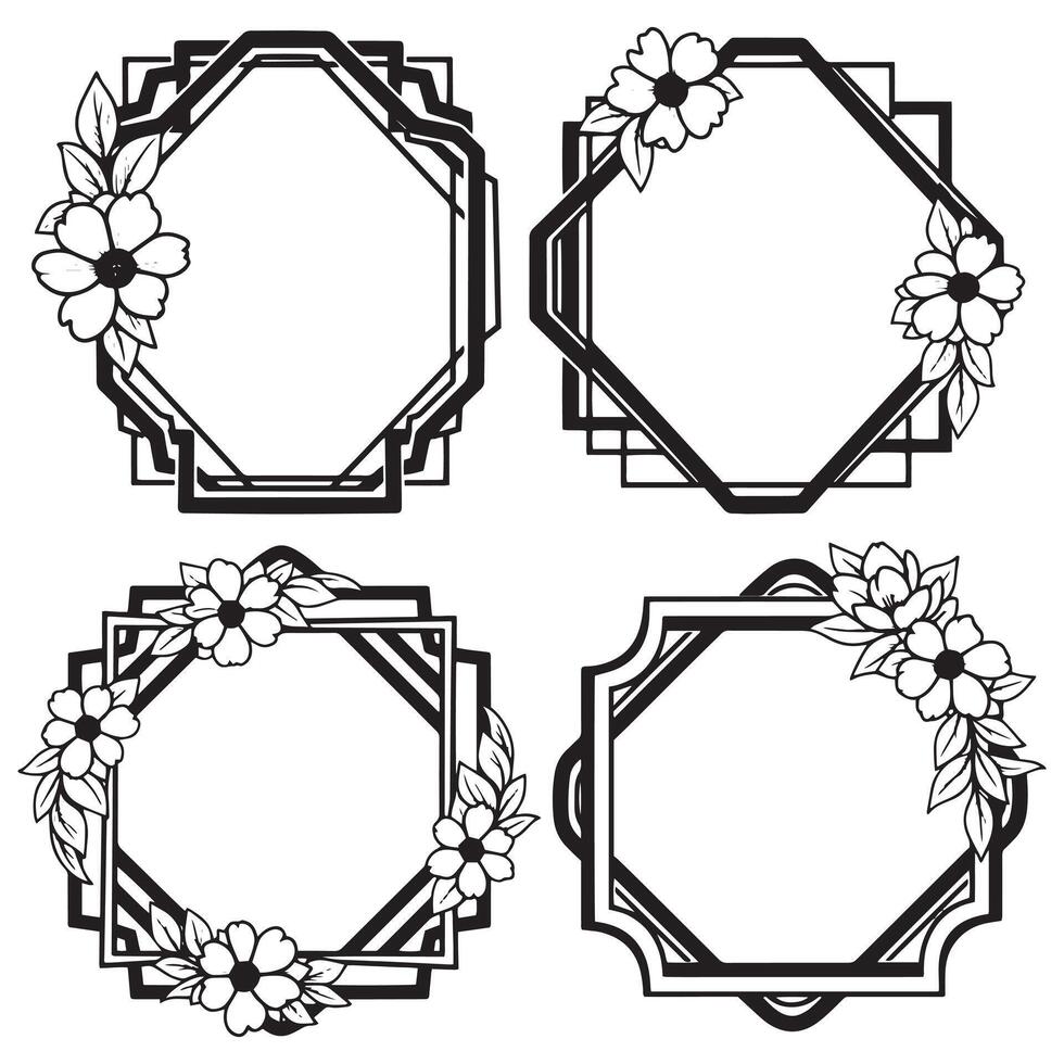 Outline Clean Decorative Floral Frames Packs vector
