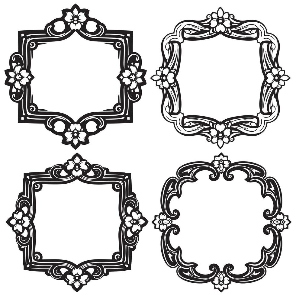 Monochrome Ornate Decorative Floral Frames Set Collection vector