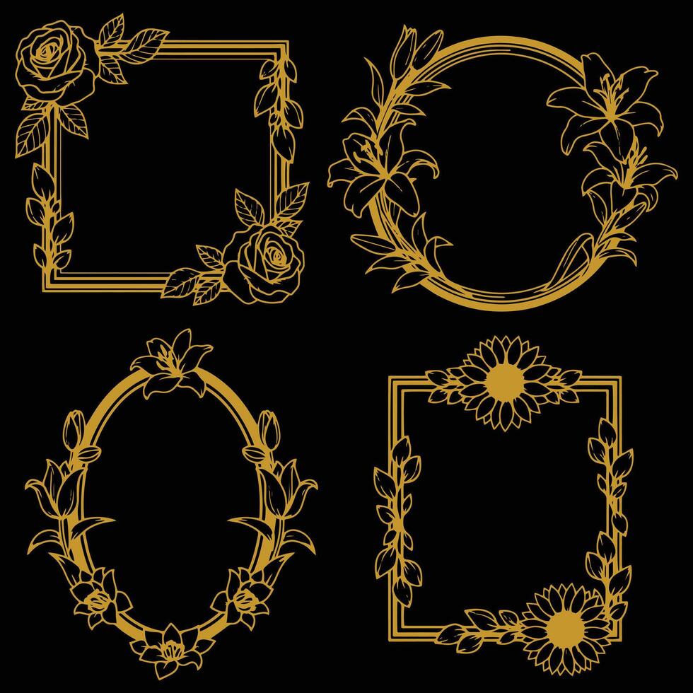 Sophisticated Floral Borders Decorative Collection High Quality Premium vector