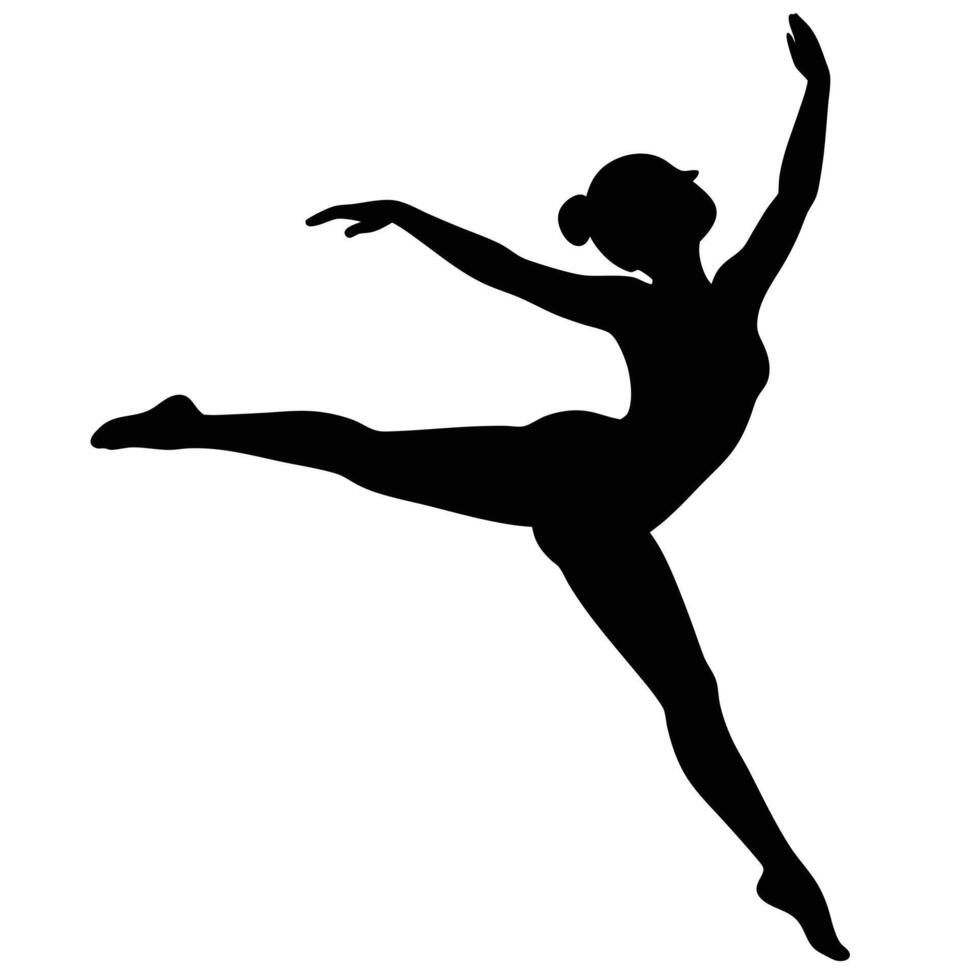 Black silhouette of a female gymnast in mid leap ballet dance vector