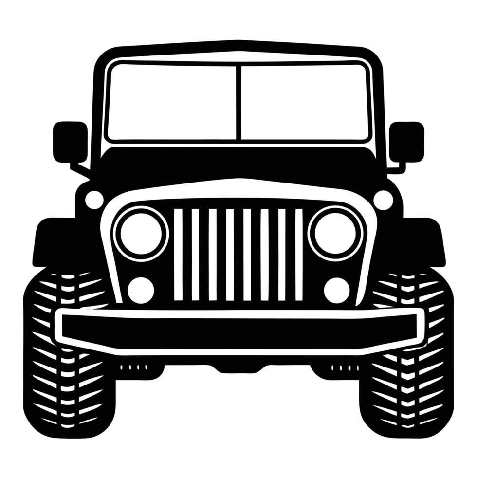 Black classic jeep front view silhouette vector