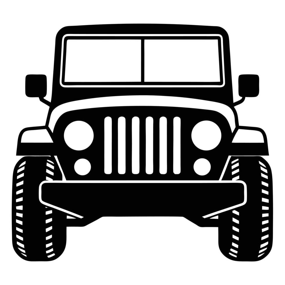 Classic black jeep front view silhouette vehicle automobile vector