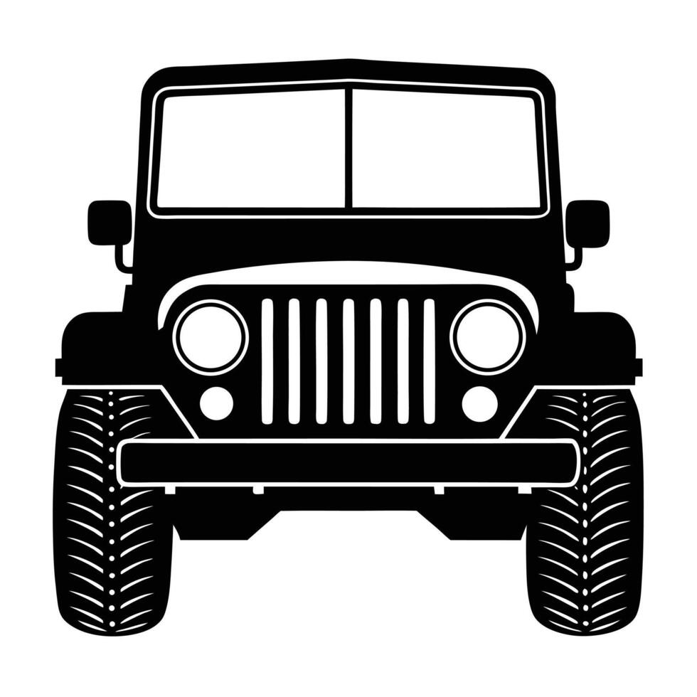 Black silhouette of iconic off road front view jeep vehicle vector