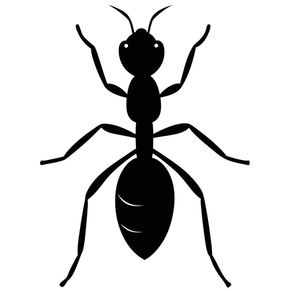 Black silhouette of an ant with detailed body segments and antennae insect illustration vector