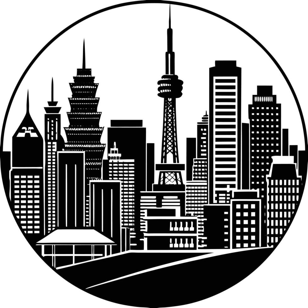 Black and white urban skyline illustration cityscape silhouette vector