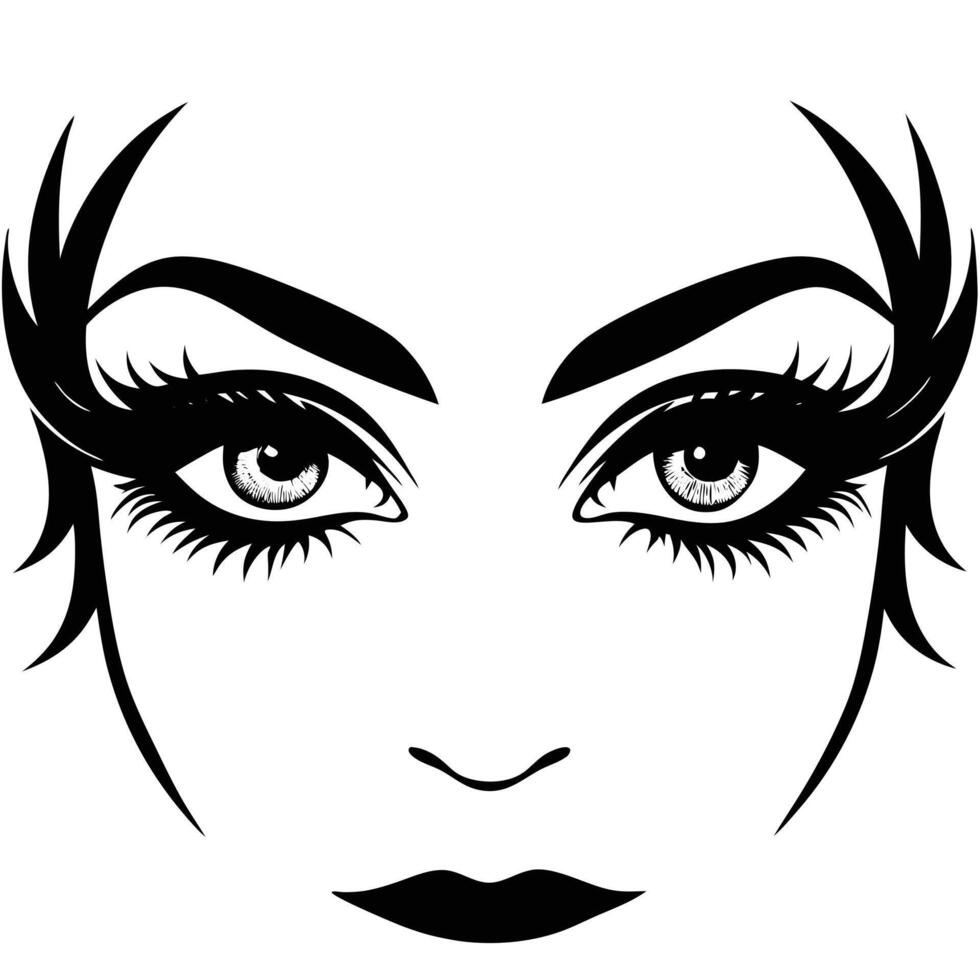 Striking black and white illustration of a woman's expressive eyes and lips vector