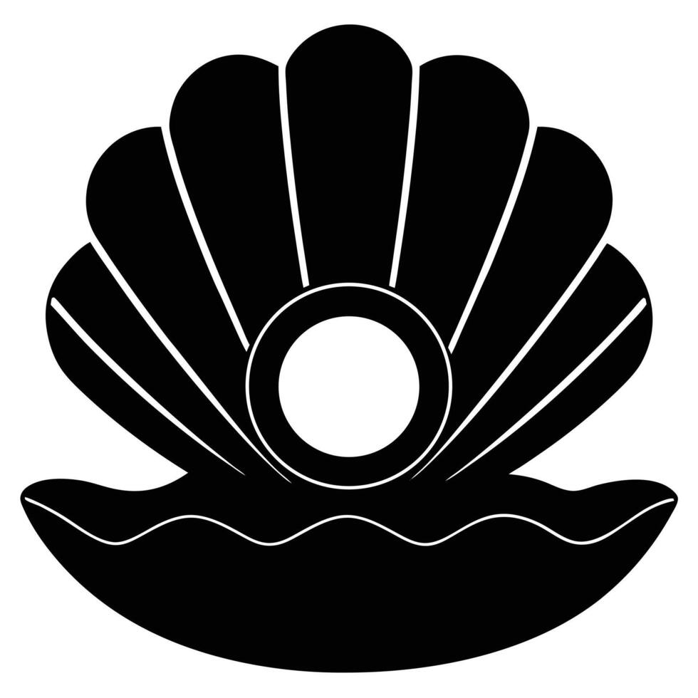 Stylized black shell with white pearl and wavy lines vector