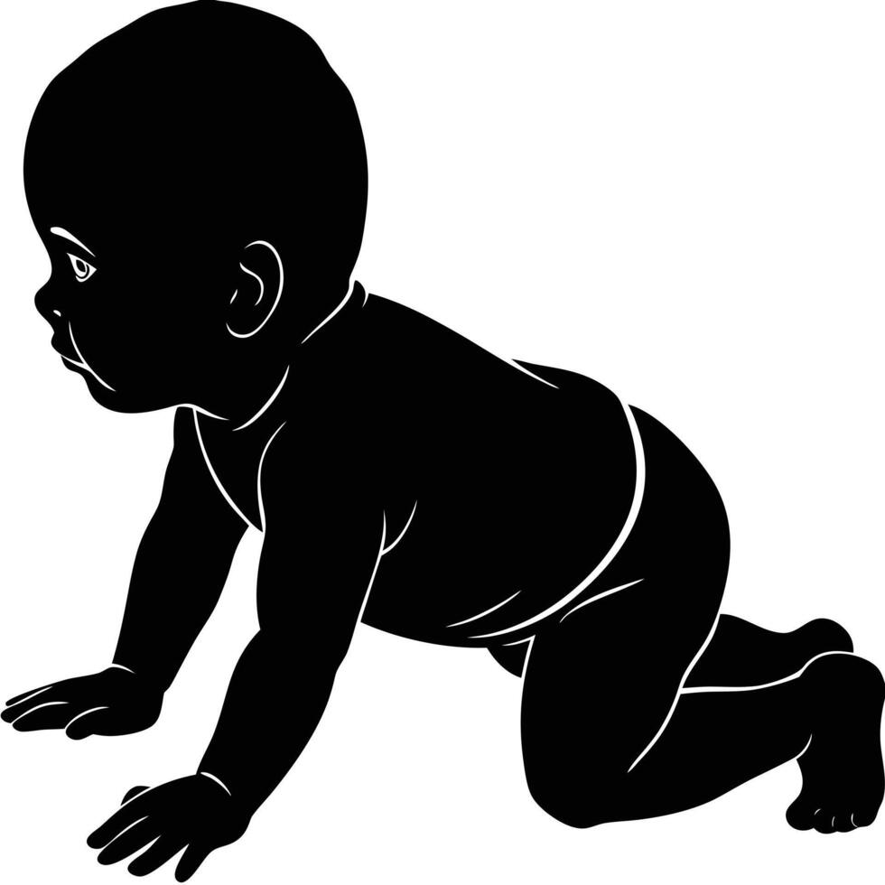 Black silhouette baby crawling forward playful white vector
